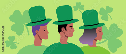Men and women in st patrick's day, flat vector stock illustration with Irish holiday