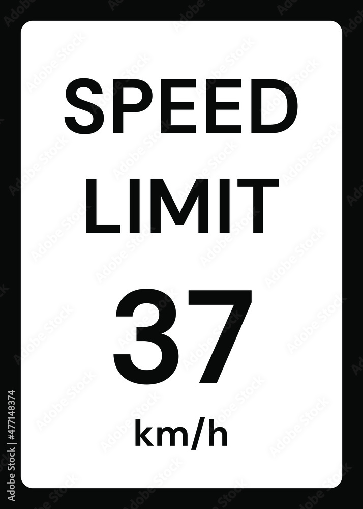 Speed limit 37 kmh traffic sign on white background