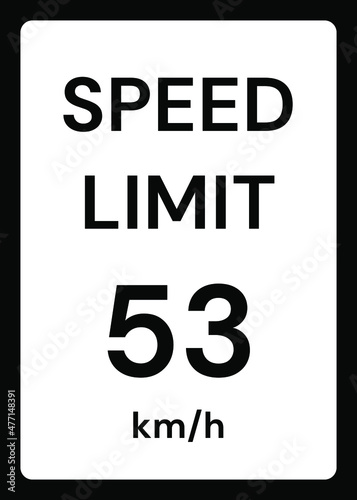 Speed limit 53 kmh traffic sign on white background photo