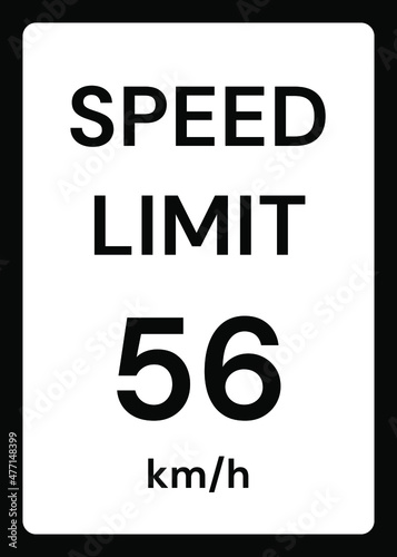 Speed limit 56 kmh traffic sign on white background photo