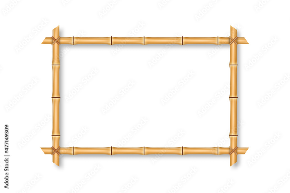 Naklejka Bamboo frame with brown sticks and ropes. Rectangle bamboo frame swathed by ropes. Vector