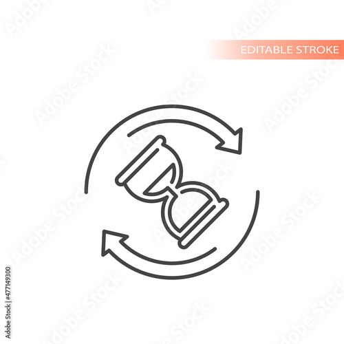 Hourglass in circle arrows outlined vector icon. Sand clock cycle line symbol.