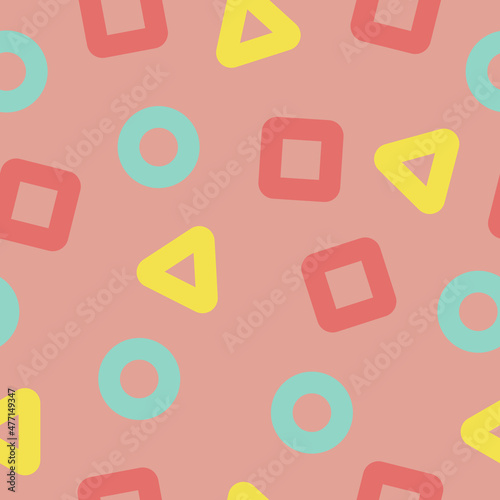 Pattern of colored shapes circle, square, triangle.