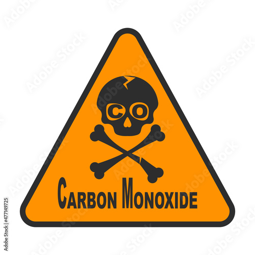 Carbon monoxide poisoning triangular alert sign. Flat style illustration. Isolated on white background. 