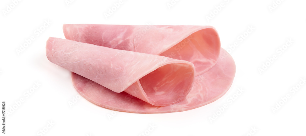 Thinly Sliced Ham, boiled sausage, isolated on white background. Thinly Sliced Ham, boiled sausage, isolated on white background.