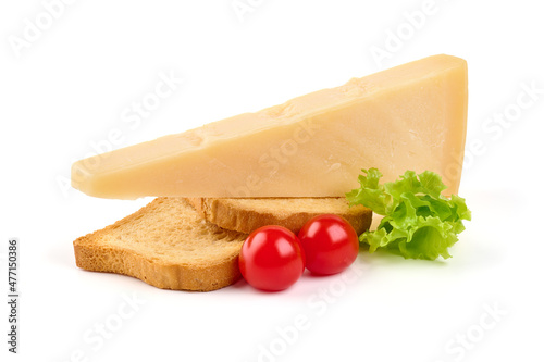 Parmesan cheese triangle, isolated on white background.