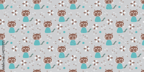 Doodle cats background. Seamless pattern. Vector. 猫のらくがきイラストパターン 