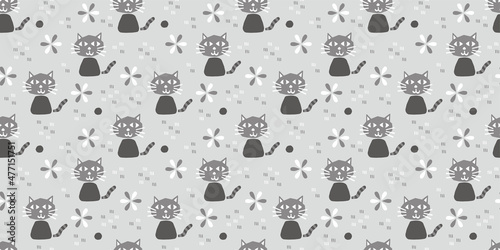 Doodle cats background. Seamless pattern. Vector. 猫のらくがきイラストパターン 
