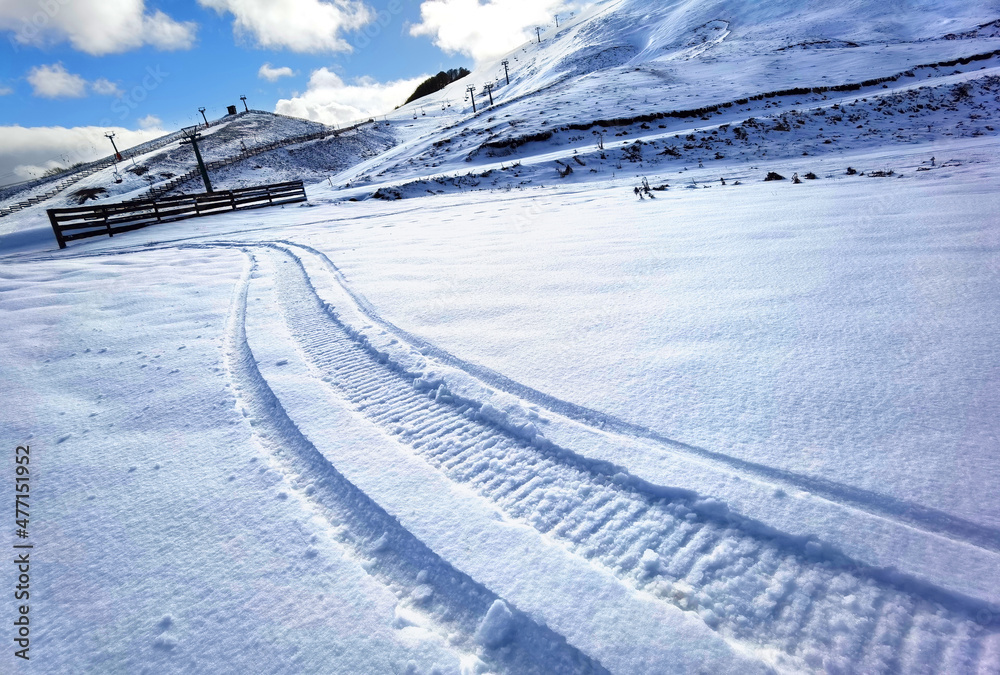 snow in anilio ski center in winter season , ioannina perfecture , greece