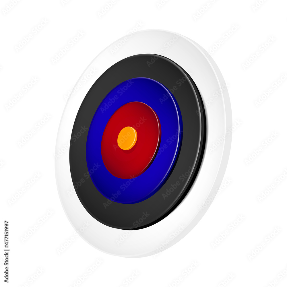 Target archery bullseye game goal. Aim background. Dart dartboard. Hit sport. Shot archery mark circle. Target center 3d realistic vector Target archery bullseye game goal. Aim background. Dart dartboard. Hit sport. Shot archery mark circle. Target center 3d realistic vector