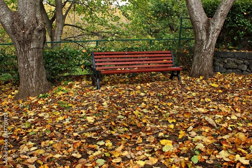 Italy, Sicily Island: Autumn bench.