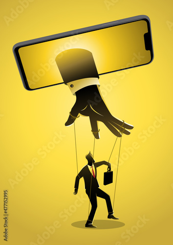 Smart phone controlling man vector illustration