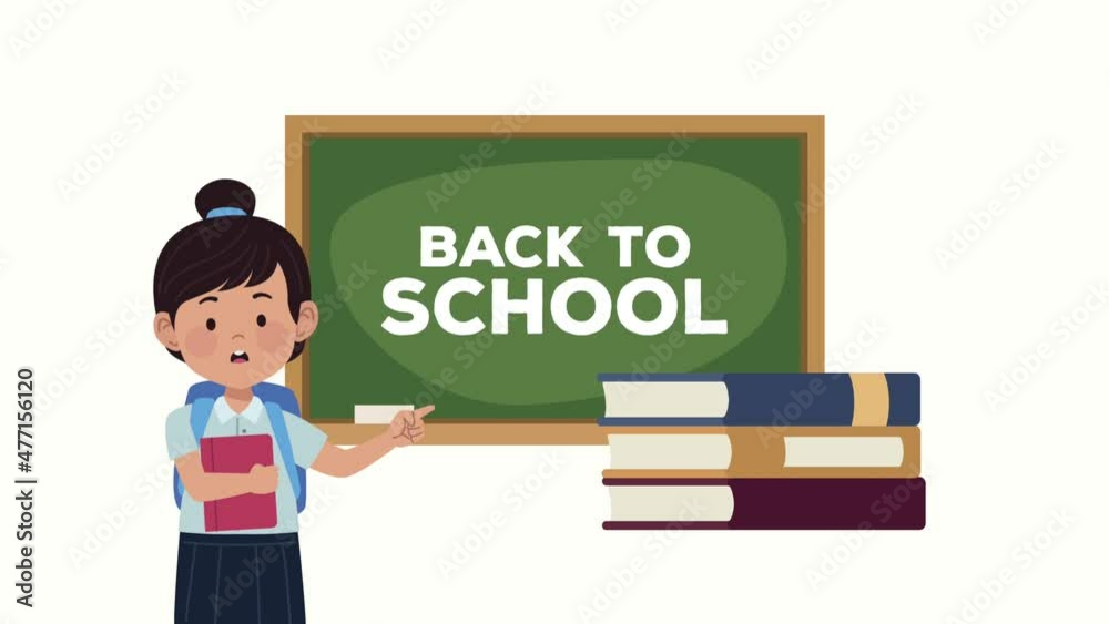 back to school lettering in chalkboard with schoolgirl back to school lettering in chalkboard with schoolgirl