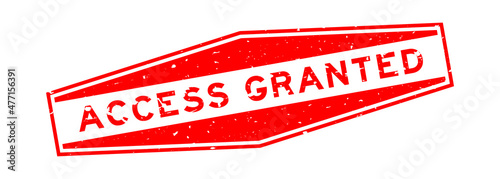 Grunge red access granted word hexagon rubber seal stamp on white background
