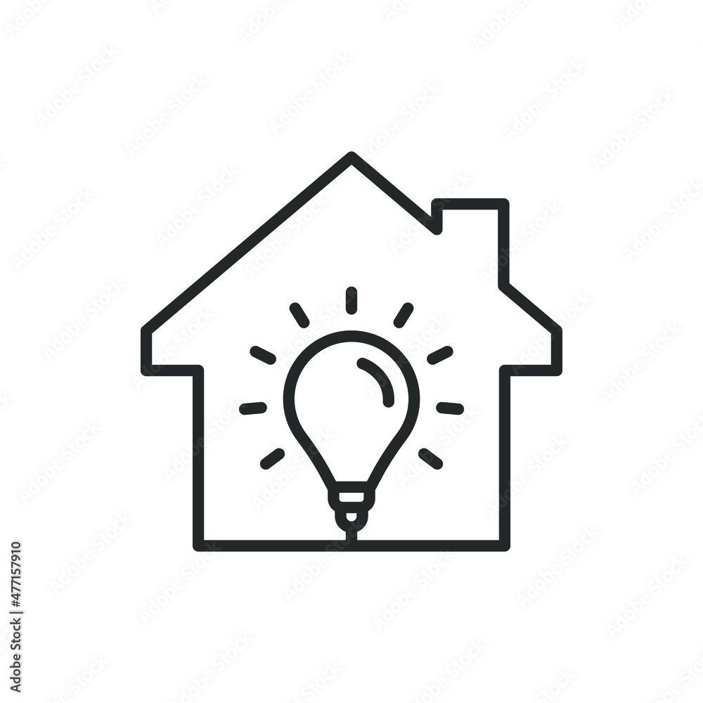 Light bulb in a house. Home energy icon line style isolated on white background. Vector illustration Light bulb in a house. Home energy icon line style isolated on white background. Vector illustration