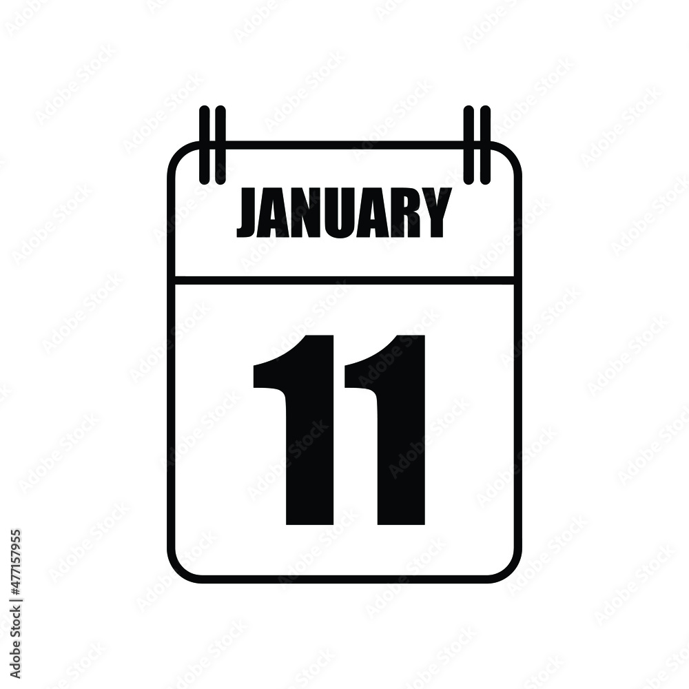 Outline 11 January Calendar Icon Vector Illustration . Date , Day Of Mouth	