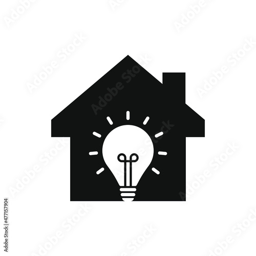 Light bulb in a house. Home energy icon flat style isolated on white background. Vector illustration