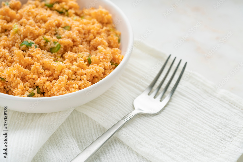 traditional turkish appetizer made of steamed cracked bulgur wheat known as 