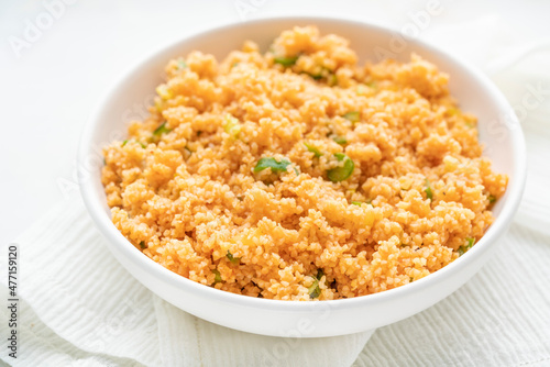 traditional turkish appetizer made of steamed cracked bulgur wheat known as "kisir" in Turkey