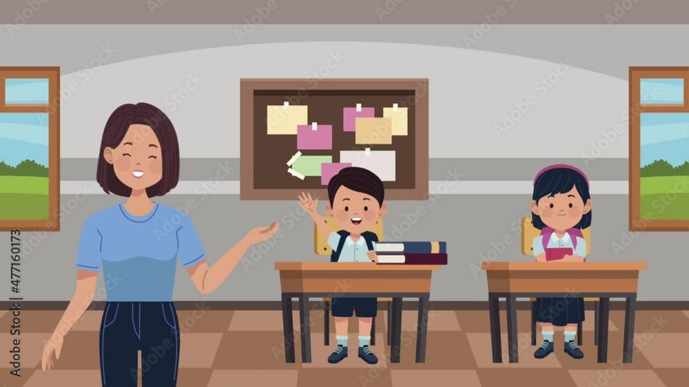 school teacher with students couple in classroom school teacher with students couple in classroom