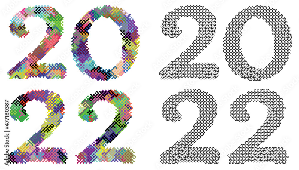 New Year 2022, numbers written in font made from maze lines. Abstract figures of new year. Vector isolated on white background New Year 2022, numbers written in font made from maze lines. Abstract figures of new year. Vector isolated on white background