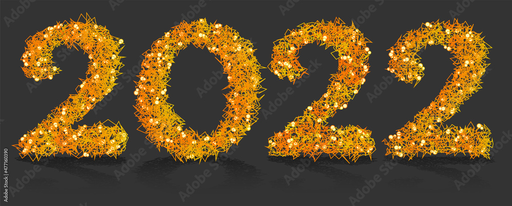 New Year 2022, numbers written in font made of tangled sharp prickly lines. Abstract figures of new year. Vector isolated on dark background New Year 2022, numbers written in font made of tangled sharp prickly lines. Abstract figures of new year. Vector isolated on dark background