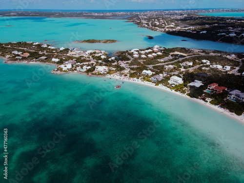 Fototapeta Naklejka Na Ścianę i Meble -  Aerial image of the Sapodilla Bay, Turks and Caicos Islands, with the Chalk Sound