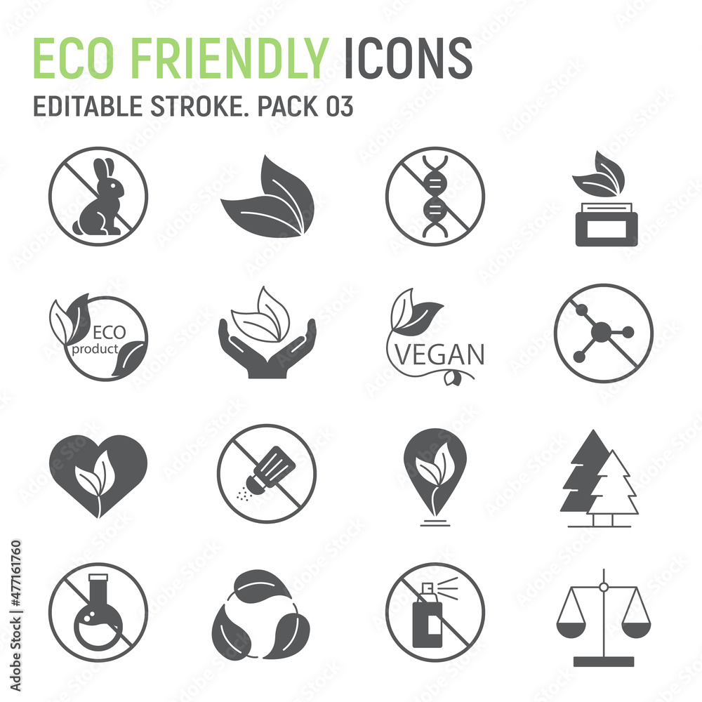 Eco Friendly glyph icon set, nature collection, vector graphics, logo illustrations, eco friendly vector icons, bio signs, solid pictograms, editable stroke