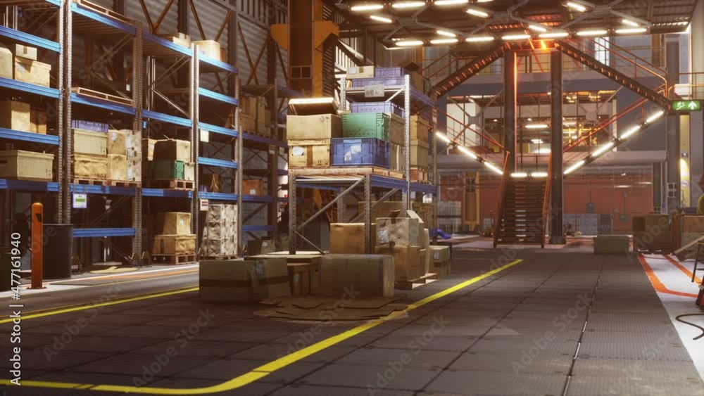 huge distribution warehouse with boxes on high shelves huge distribution warehouse with boxes on high shelves