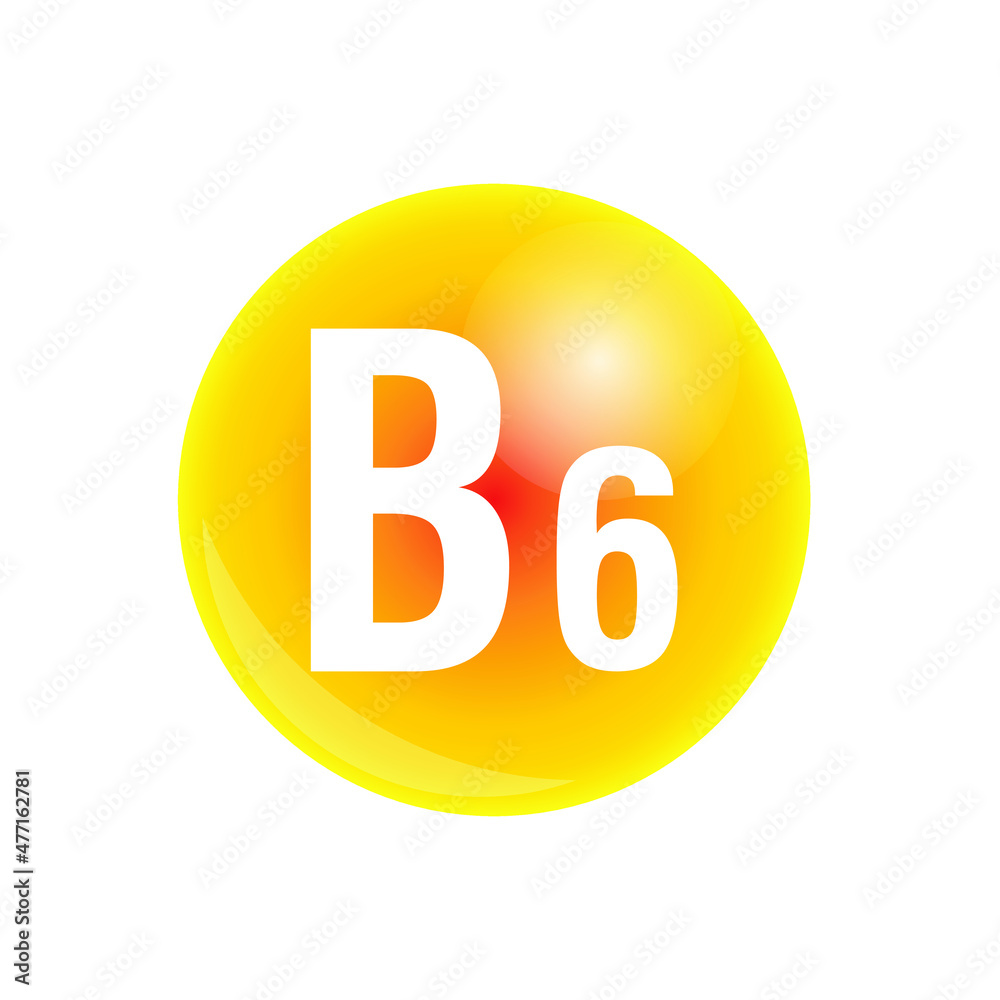 Vitamin b6 pill icon. Pyridoxine nutrition care. Gold drop essence. Isolated golden vector symbol of b6 vitamin medicine. Vector illustration Vitamin b6 pill icon. Pyridoxine nutrition care. Gold drop essence. Isolated golden vector symbol of b6 vitamin medicine. Vector illustration