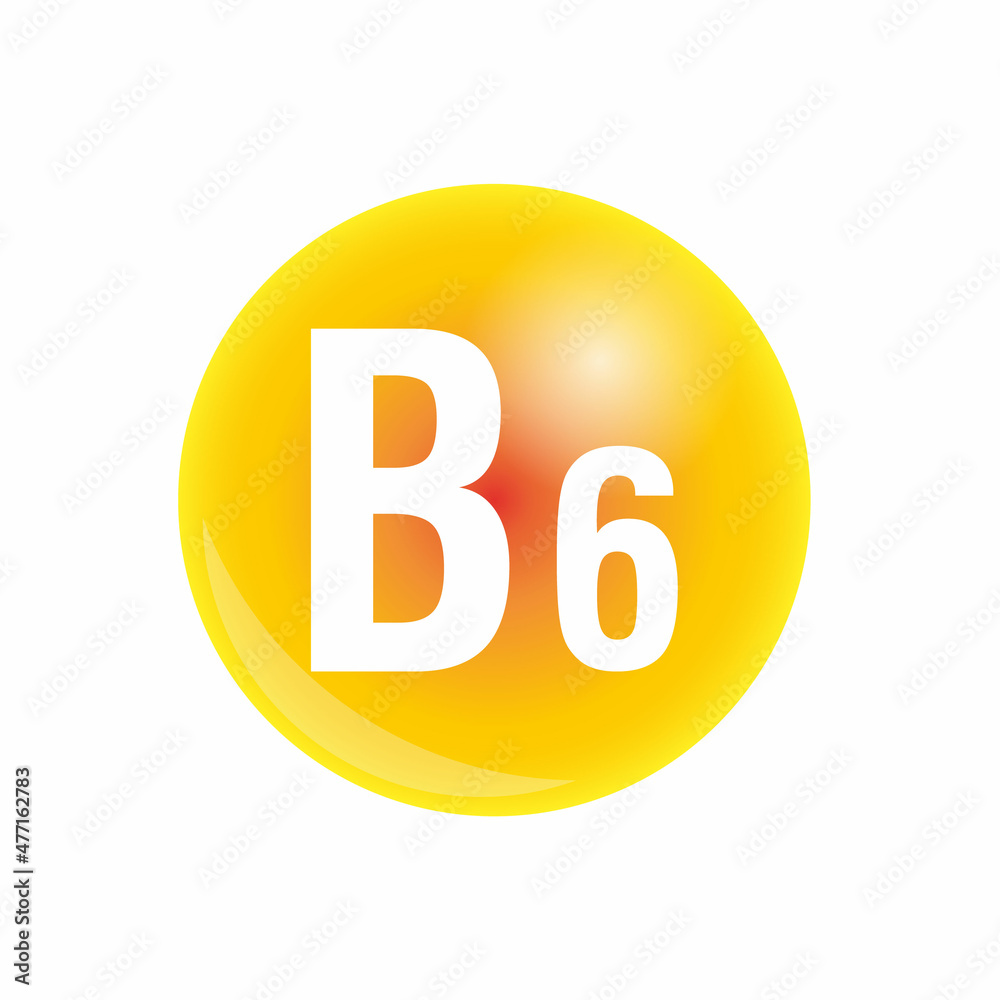 Vitamin b6 pill icon. Pyridoxine nutrition care. Gold drop essence. Isolated golden symbol of b6 vitamin medicine illustration Vitamin b6 pill icon. Pyridoxine nutrition care. Gold drop essence. Isolated golden symbol of b6 vitamin medicine illustration