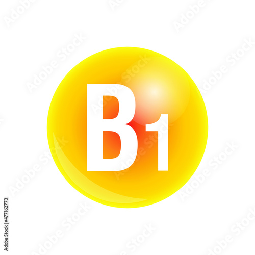 Vitamin B1 isolated on white. Medicine health symbol of thiamin. Natural chemical b1 vitamin. Vector illustration