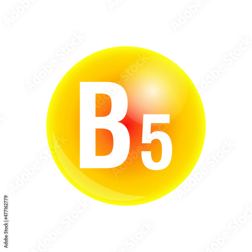 Vitamin b5 pill icon. Pantothenic acid nutrition care. Gold drop essence. Isolated golden vector symbol of b5 vitamin. Vector illustration