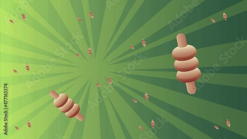 Various Cricket wooden sticks on abstract green background