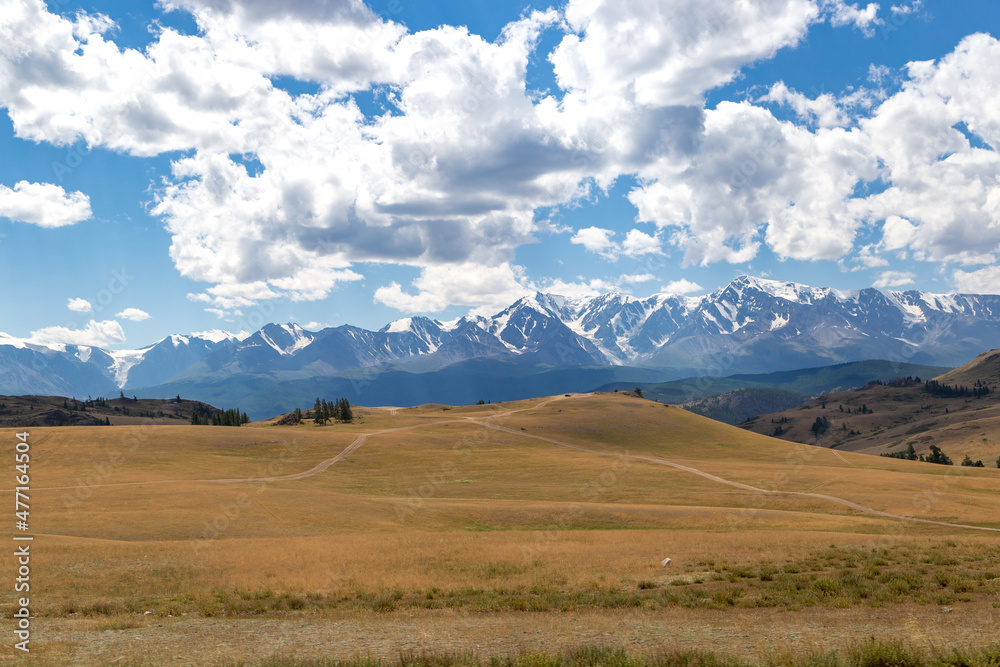Altai mountains in Kurai area with North Chuisky Ridge on background.