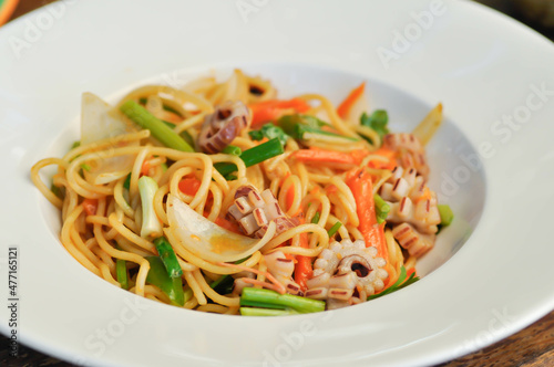 spaghetti , squid spaghetti or seafood spaghetti.