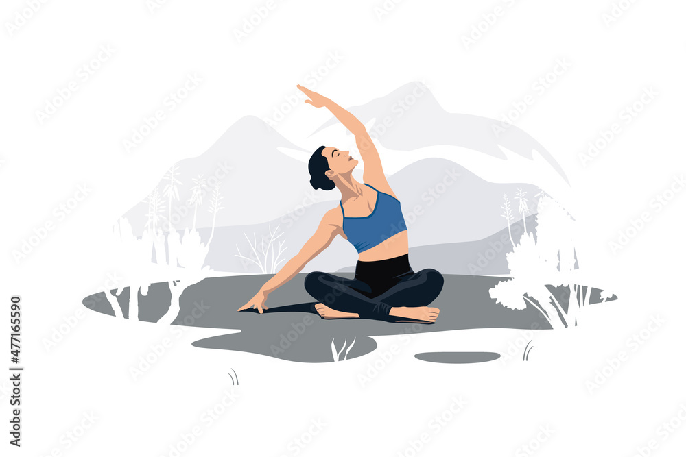 Young woman practicing yoga outdoors.