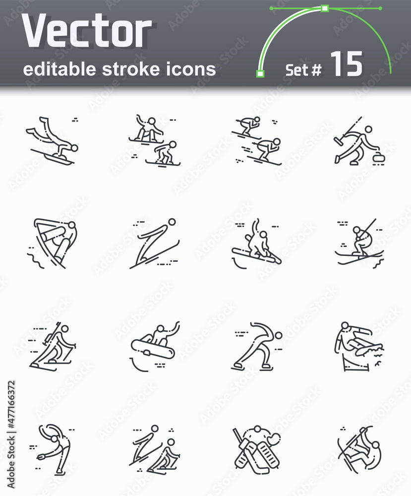 Fototapeta premium Snowboard, skiing, figure skating, biathlon and ther competition symbols isolated on transparent background.