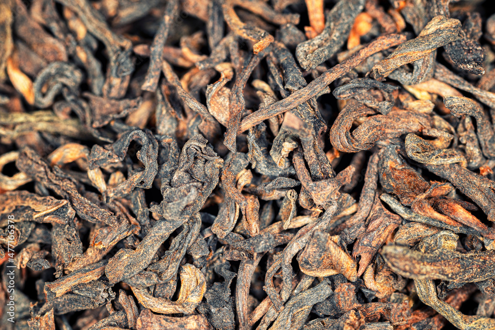Chinese bulk extruded tea ripe puer, macro
