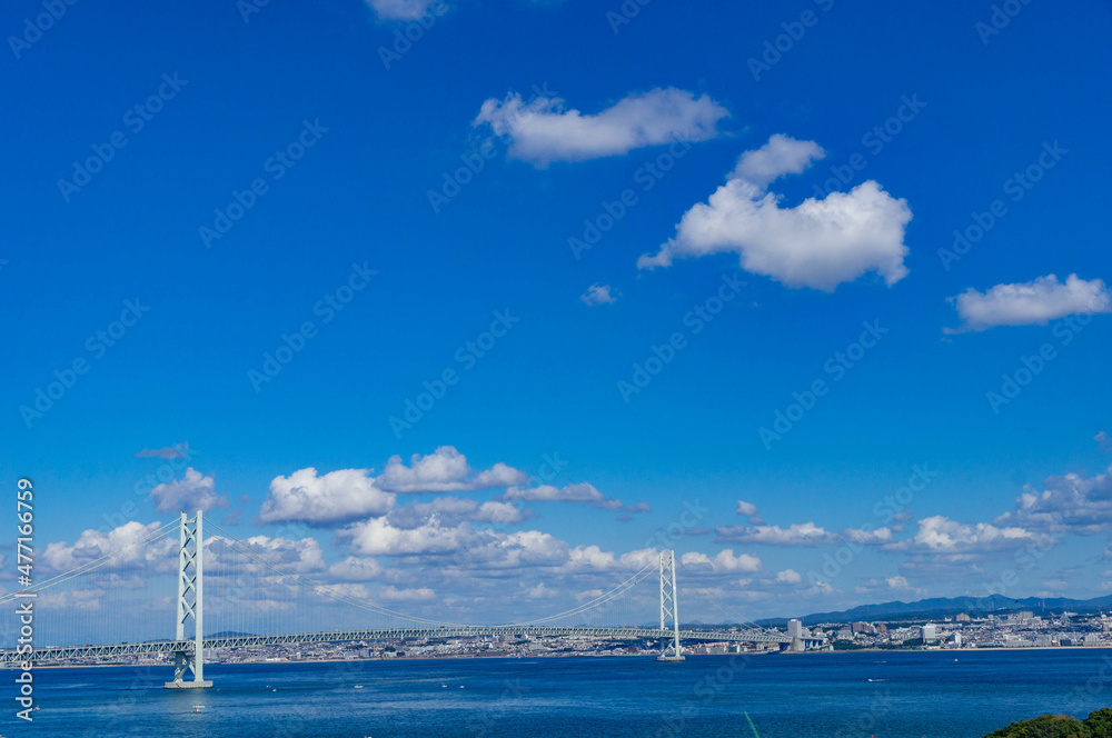 明石海峡大橋、淡路サービスエリアから撮影
