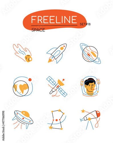 Space - modern line design style icons set