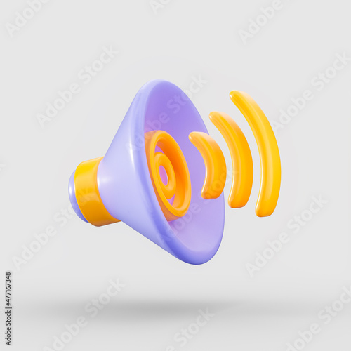 3d render purple and yellow audio speaker volume icon realistic glossy look on white background