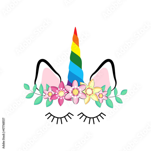 Unicorn's Horn with Flowers and Eyelashes Card, Invitation