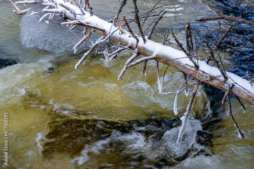 Winter freezing river in cold winter weather