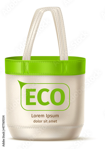 Eco tote handbag realistic mockup. Green grocery shopping bag