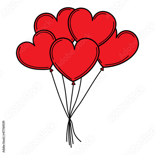 Flying red balloons in heart shape. Valentine's day hand drawn vector illustration © Olga