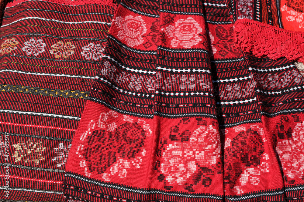 Fototapeta premium traditional Romanian fabrics arranged on the table
