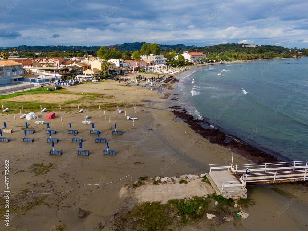 Aerila drone view of beautiful roda beach in north corfu greece