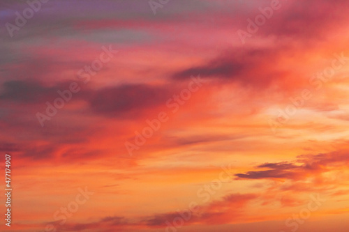 Beautiful stormy sunset sky. Beautiful and gorgeous red sunset with clouds © Volodya