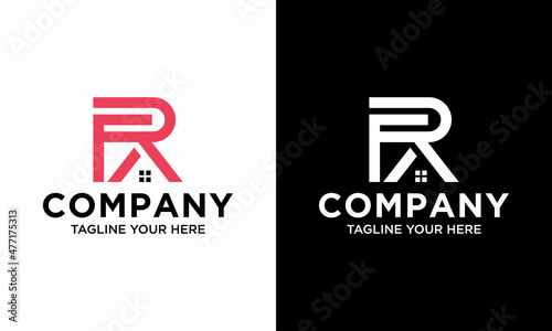 Initial FR logo by combining with a perfect house for business property, real estate, construction, etc. logo design FR home abstract monogram vector on a black and white background.